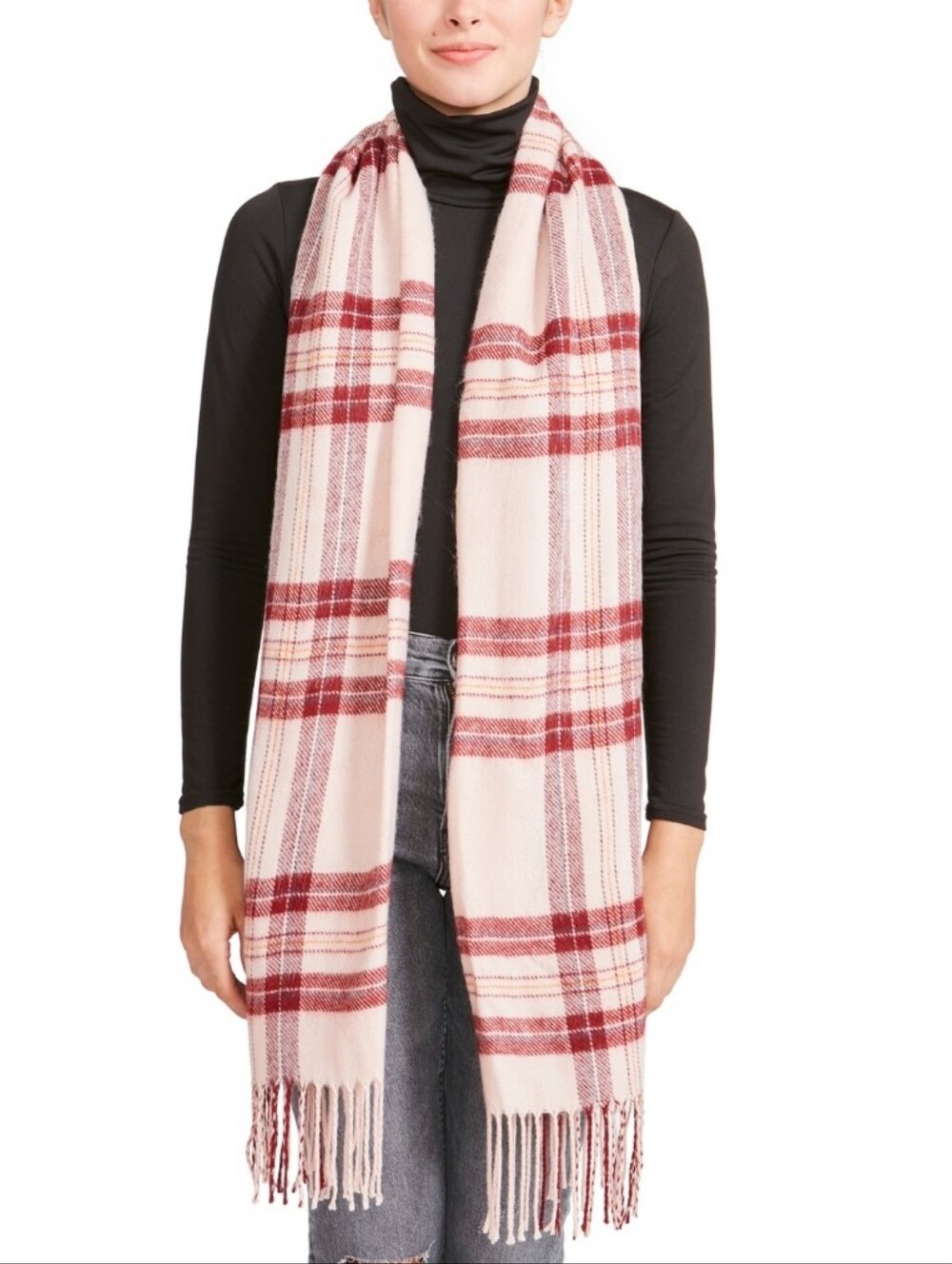 Steve Madden Women S Blanket Fringe Scarf  Blush Pink Plaid  OS Great Gifts Fall